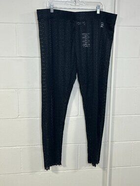 LOGO Layers Pants Womens 2X Black Floral Sheer Pull On Straight Leg Beachy